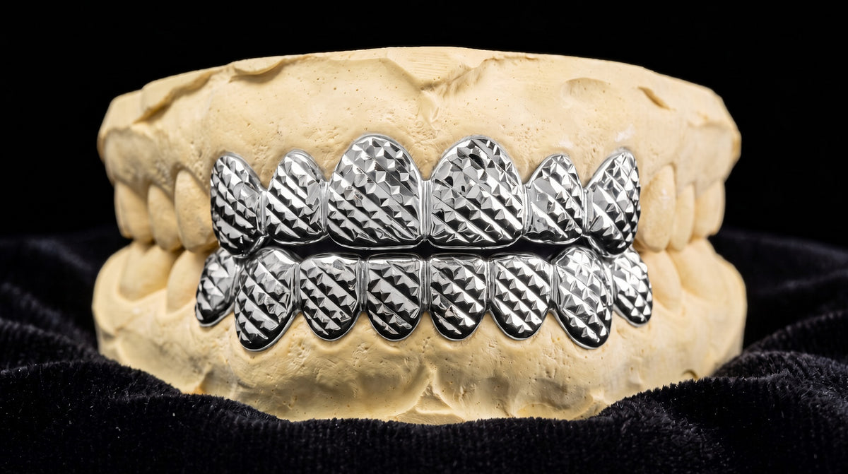 Diamond Cut Gold Grillz - White Gold